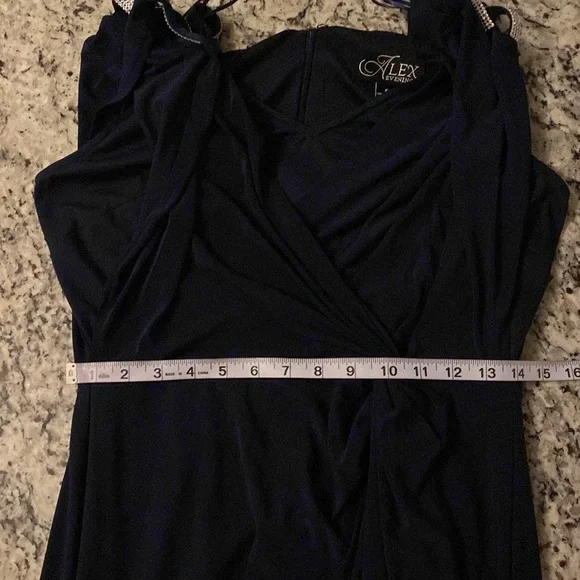 Alex Evenings Navy Blue Crystal Open Sleeve Blouson Maxi Gown Dress 6 - Picture 10 of 10